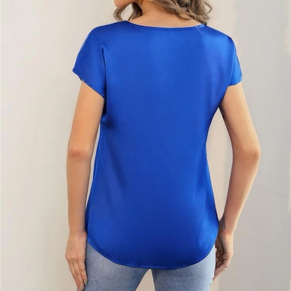 Boho blue batwing sleeve mesh insert blouse - Picture 3 of 15